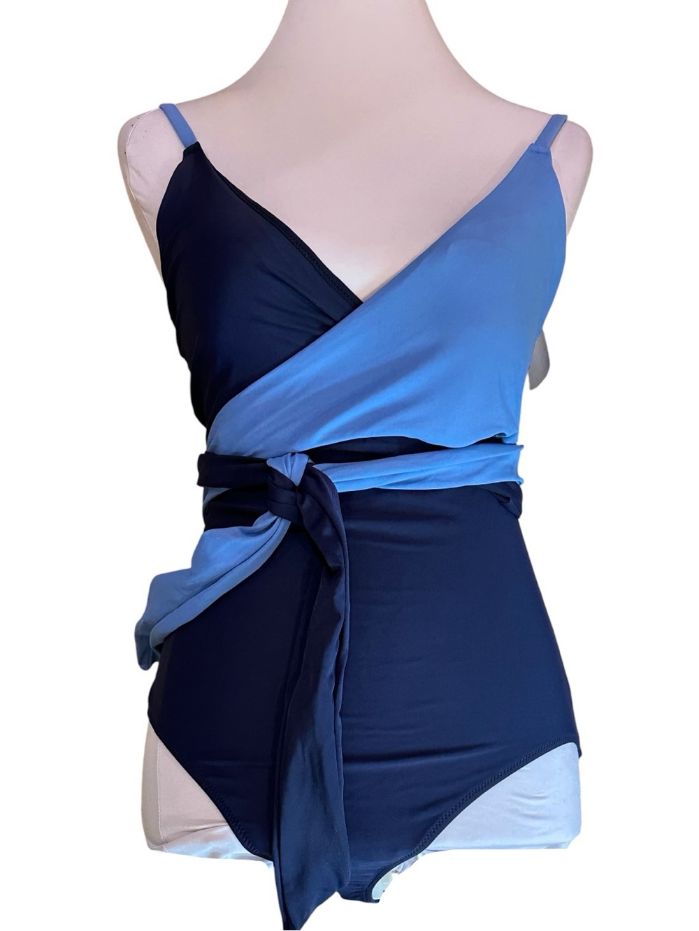 NWT Aerie Blue Two-Tone Wrap One-Piece Swimsuit | Sz L Long | $49.95
